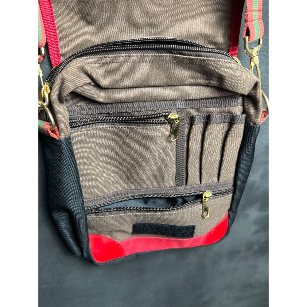 Stussy Canvas Shoulder Bag Brown Red Green Stripe Crossbody Streetwear Vintage - Picture 3 of 10